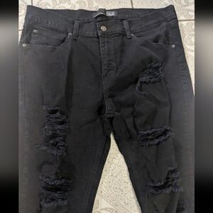 Mens Retro Black Distressed Denim Jean Pants Emo Dark Academia Goth Vamp Rock